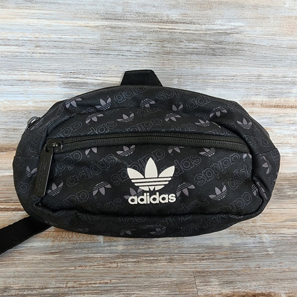 Adidas Originals Trefoil Monogram Fanny Pack Waist Bag Black Grey AJ8941